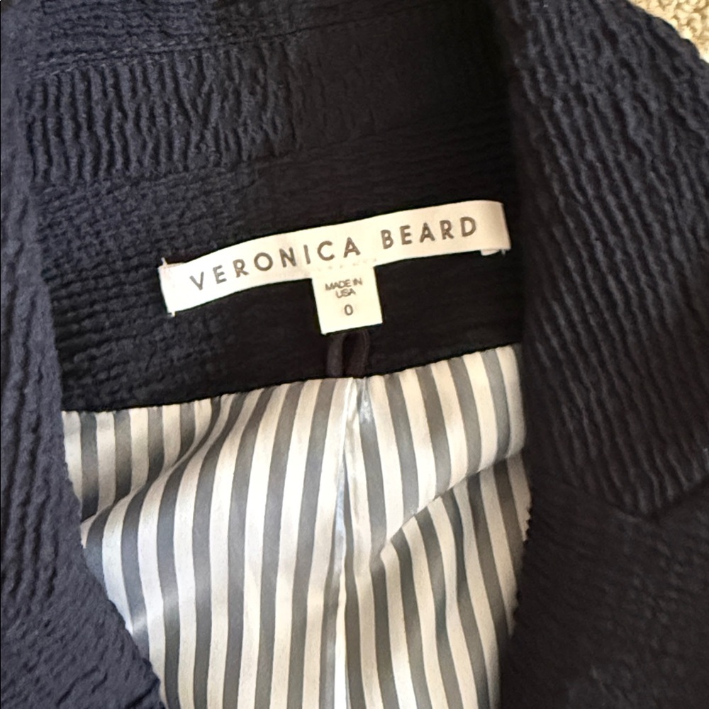 Veronica Beard Navy Textured One-Button Blazer - Picture 2 of 6